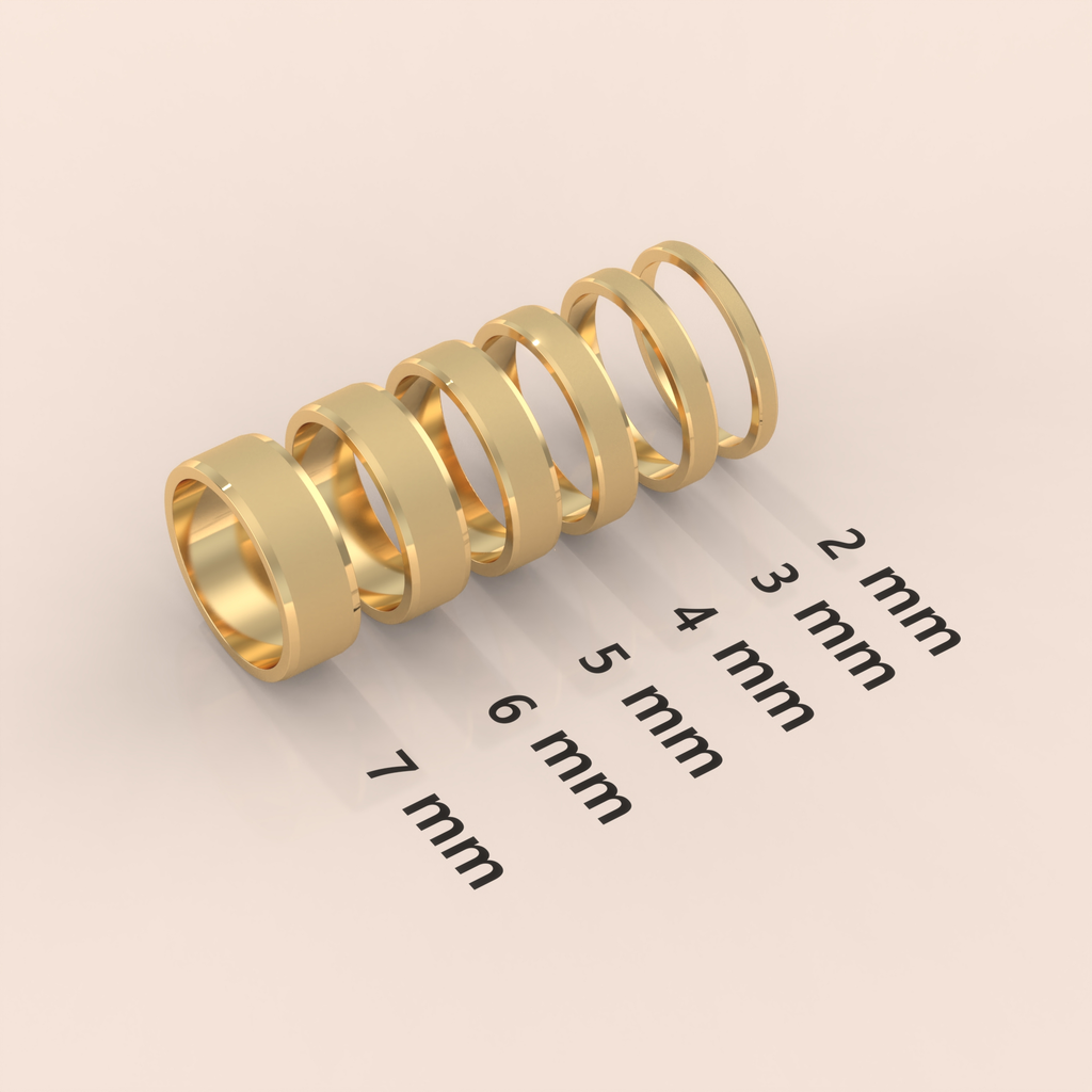 18k Solid Yellow Gold Wedding Band - Beveled Edge Matte Finish - Classic Simple Ring for Men & Women