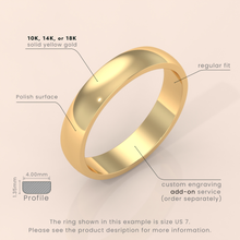 18k Solid Gold Classic Domed Ring – 5mm Women’s Wedding Band in Polished Yellow, White, or Rose Gold – Comfort Fit