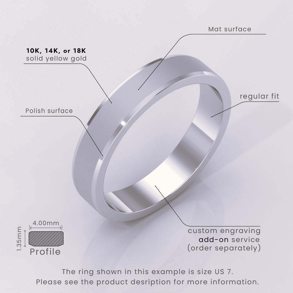 925 Sterling Silver Wedding Band – Beveled Edge Matte Finish – Classic Simple Ring for Men & Women