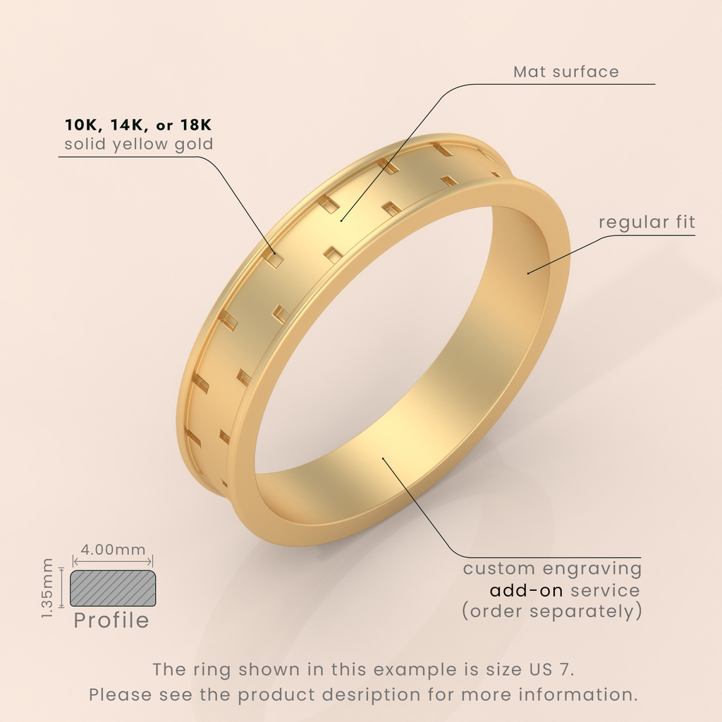 18k Solid Yellow Gold Flat Milgrain Wedding Band – 3mm Classic Comfort Fit Ring for Men & Women – Custom Engraving Available