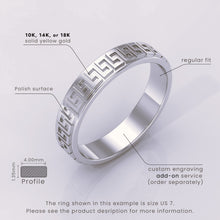 925 Sterling Silver Greek Key Wedding Ring – Unique Fret Design Meander & Key Pattern Band for Him or Her – Custom Size Available