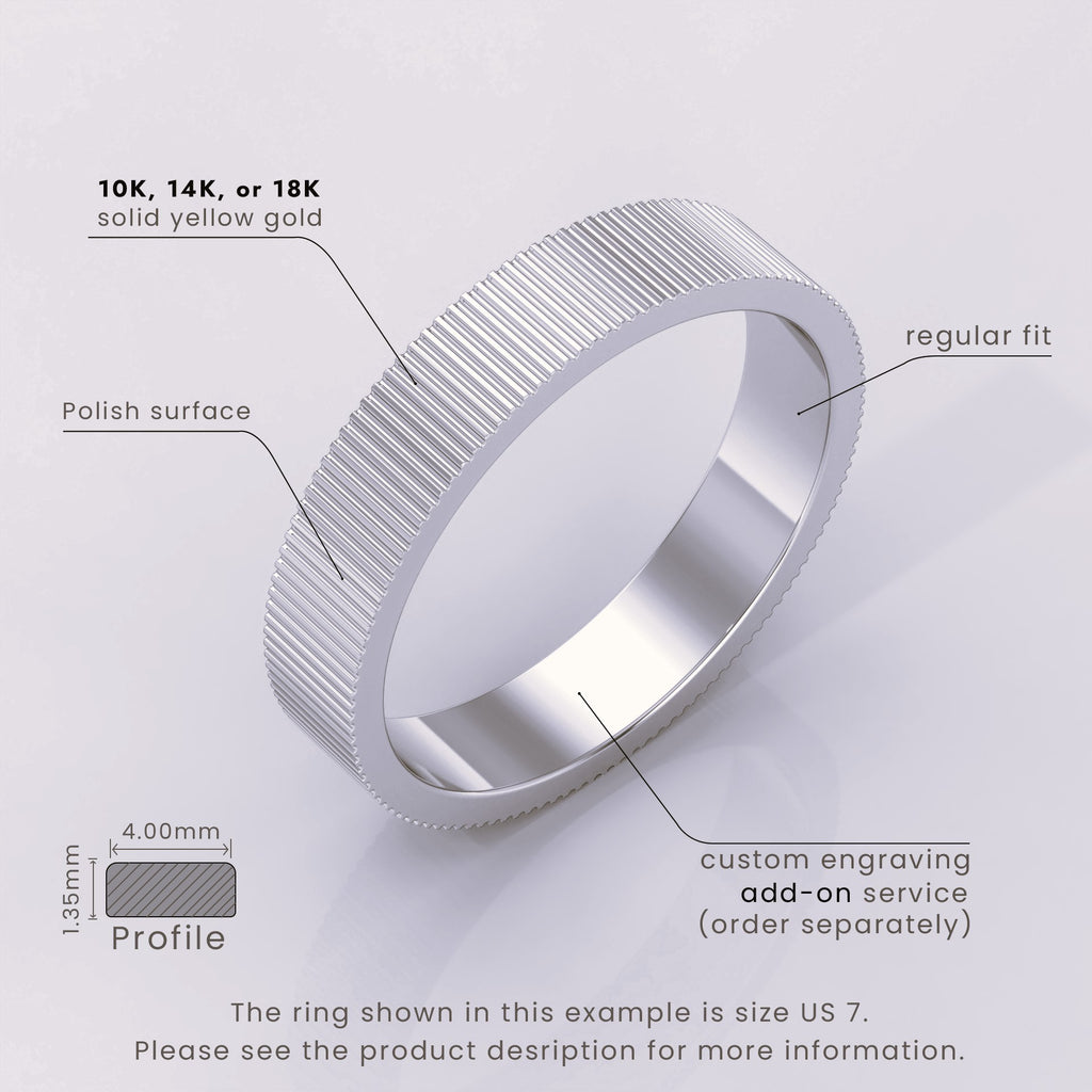 925 Sterling Silver 7mm Men's Wedding Band • Mid-Beveled Ring with Accented Details for Him