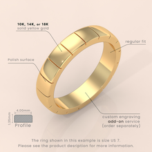 18K Gold Wedding Band, 6mm Brushed Shiny Beveled Flat Ring in White, Yellow or Rose Gold, Perfect for Him & Her