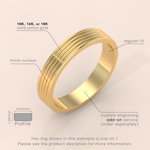 18k Yellow Gold Men’s Wedding Ring – 7.5mm Wide Band with Unique Crafted Design for Your Special Day