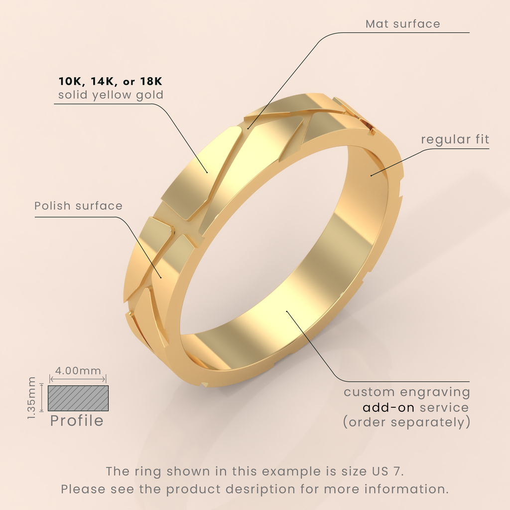 18k Gold Ribbed Band – Thick Plain Stacking Ring, Minimalist Vintage Style Jewelry for Scottie Lovers