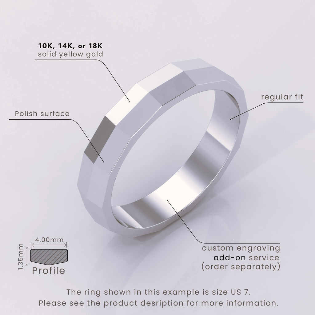 925 Sterling Silver Men's Wedding Band, Classic 6mm Faceted Ring, Simple Solid Silver Wedding Band for Him, Timeless & Elegant Design