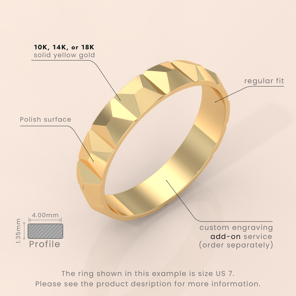 18kt Yellow Gold Men's Wedding Band | 6mm Knife Edge Design, Classic Unique Lines, Durable & Timeless Ring