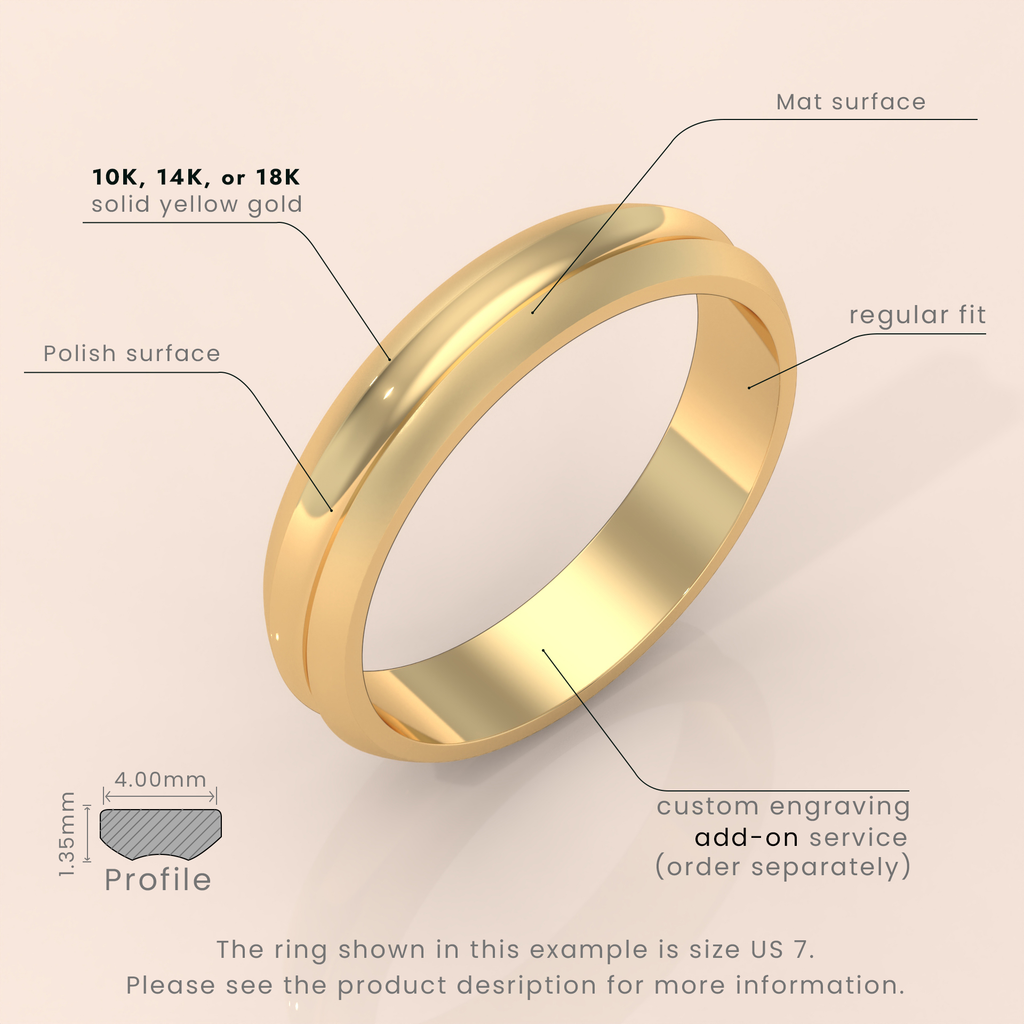 18k Men's Gold Grooved Wedding Ring – Brushed Finish Engagement & Anniversary Band for Him
