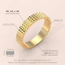 18k Solid Yellow Gold Hammered Wedding Band – Textured Flat Ring for Men & Women | His Hers Couples Ring