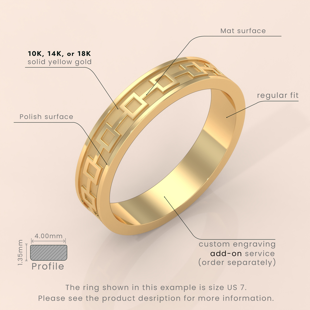 18k Solid Gold Men’s Celtic Wedding Band – 7mm Yellow Gold Ring for Him – Unique Gold Celtic Knot Design