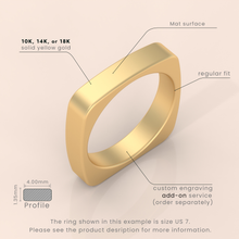 18kt Yellow Gold Mens Wedding Band | 6mm Brushed Square Ring | Comfortable Euro Shank Design for Men