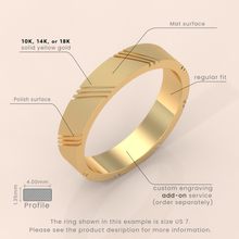 14k 6mm Solid Gold Men's Wedding Band – Modern Ring with Diagonal Details | Stylish Wedding Ring for Him