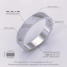 925 Sterling Silver 6mm Men's Wedding Band with Diagonal Details | Modern Silver Wedding Ring for Him