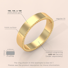 18k Solid Yellow Gold Flat Wedding Band - Polished Comfort Fit Classic Ring for Men & Women - Simple Wedding Band