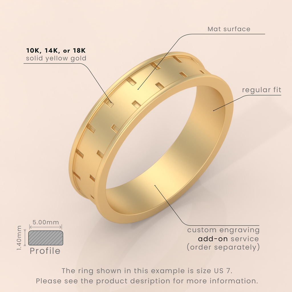 18k Solid Yellow Gold Flat Milgrain Wedding Band – 3mm Classic Comfort Fit Ring for Men & Women – Custom Engraving Available