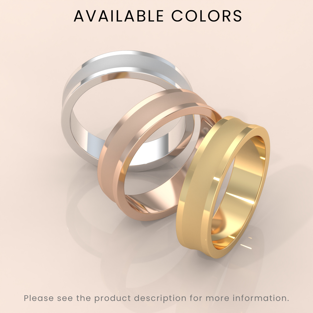 18K Yellow Gold Wedding Band - Comfort Fit Beveled Edge with Free Laser Engraving - 2mm to 7mm Brush Finish