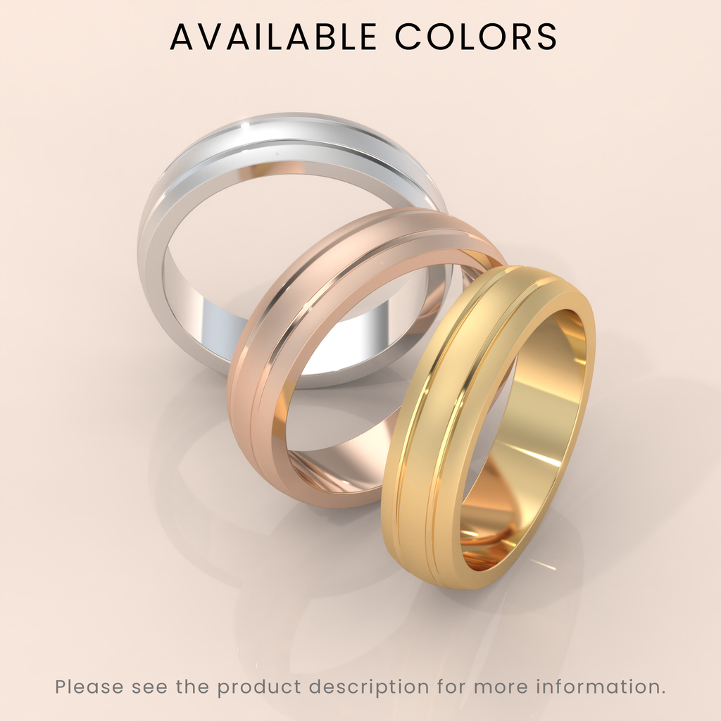 18k 7mm Solid Gold Men's Wedding Band – Matte Brushed Finish with Double Grooved Design | Real Gold Engagement Ring