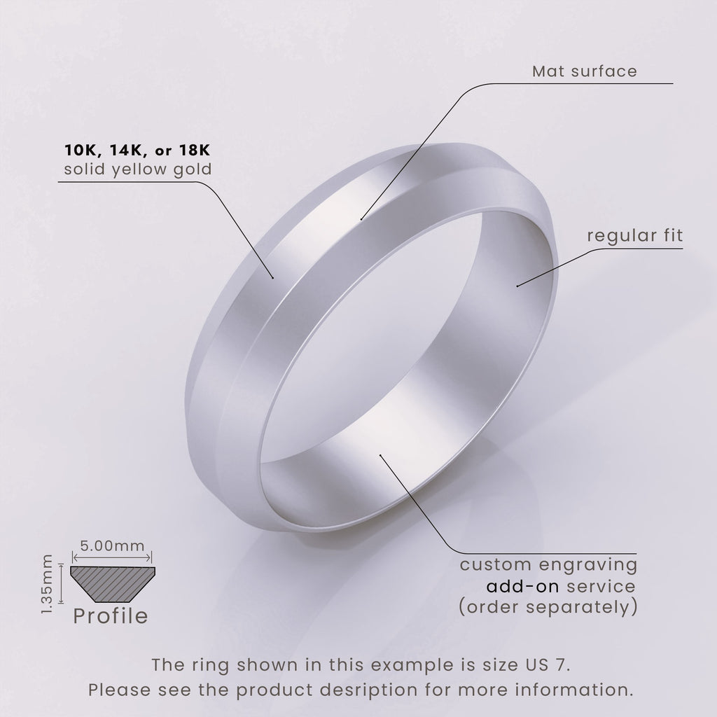 925 Sterling Silver Men's Wedding Band, 6mm Brushed Solid Silver Ring, Classic Beveled Edge Design