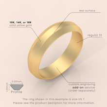 14kt Yellow Gold Men's Wedding Band, 6mm Brushed Solid Gold Ring, Classic Beveled Edge Design