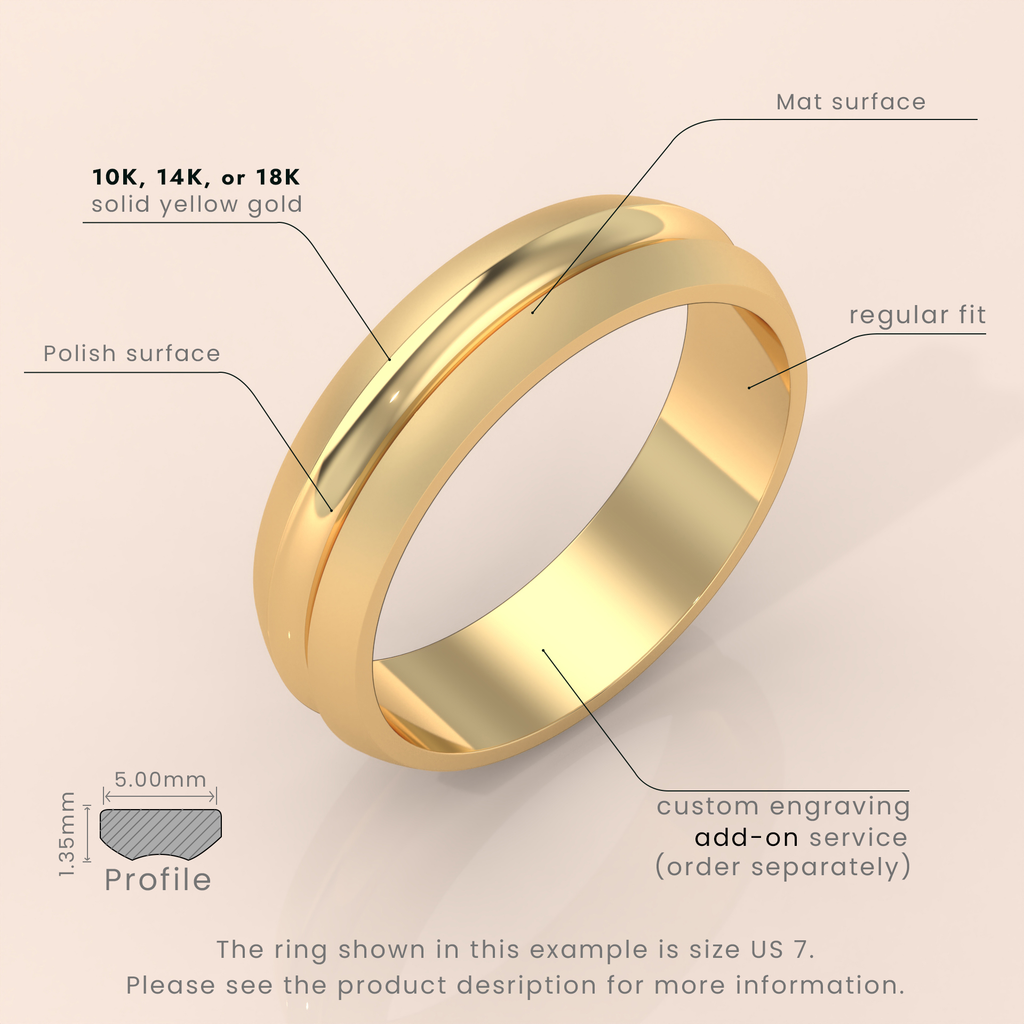 18k Men's Gold Grooved Wedding Ring – Brushed Finish Engagement & Anniversary Band for Him