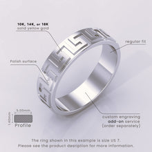 925 Sterling Silver Greek Key Wedding Ring – Unique Fret Design Meander & Key Pattern Band for Him or Her – Custom Size Available