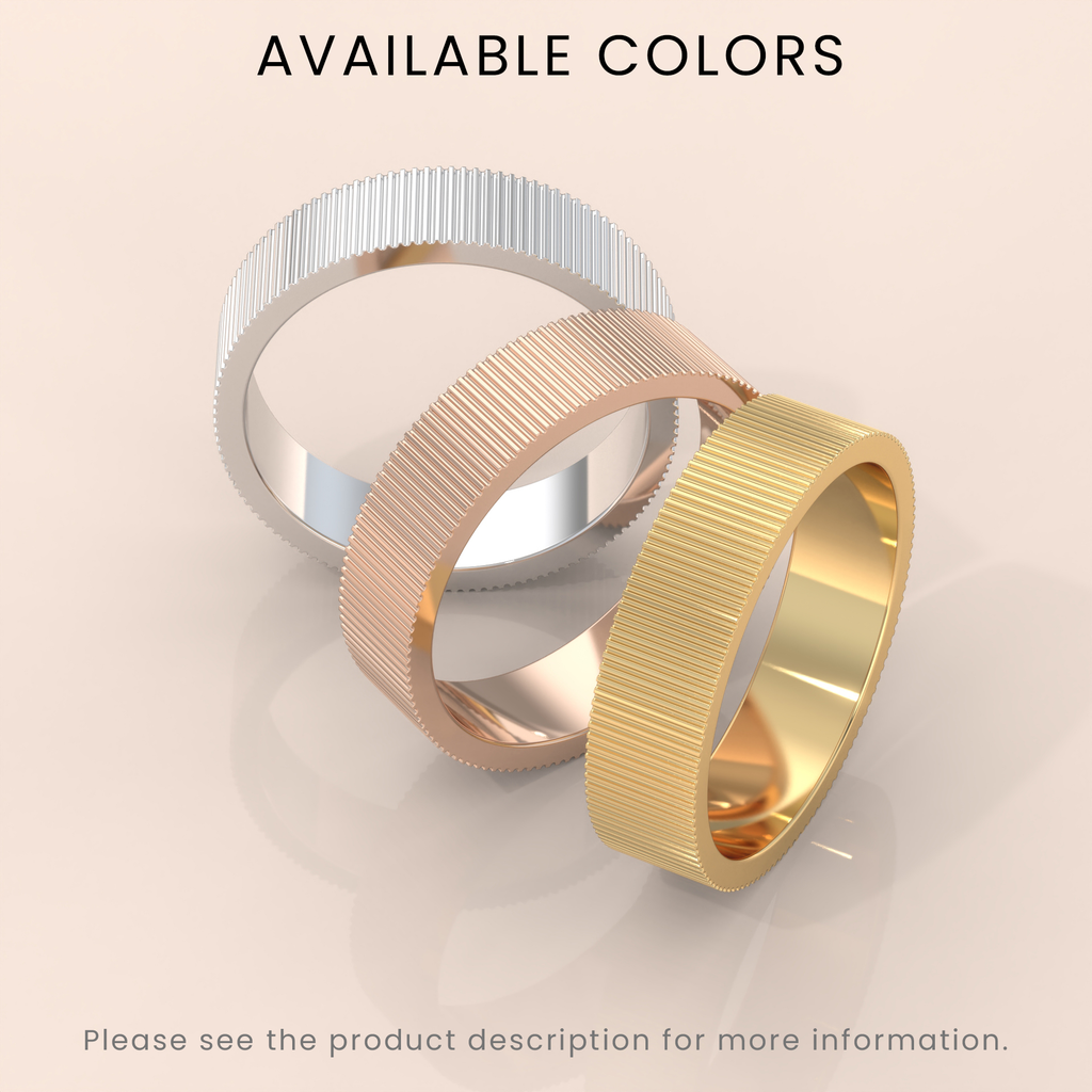 18k Solid Gold Men’s Wedding Band – 7mm Mid-Beveled Ring with Accented Details – Classic Gold Band for Him