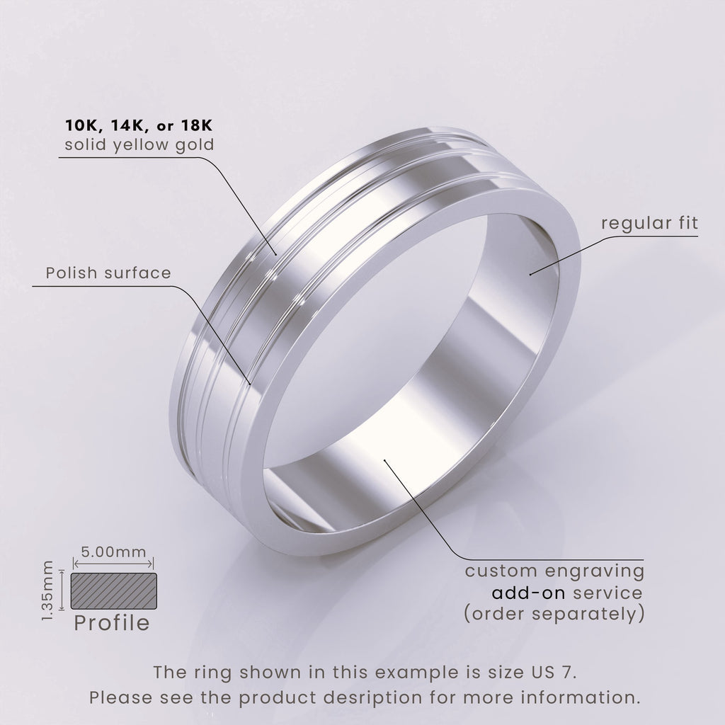 925 Sterling Silver 6mm Men's Wedding Band – Sharp Double Grooves, Classic Solid Silver Wedding Ring, Men's Wedding Anniversary Ring