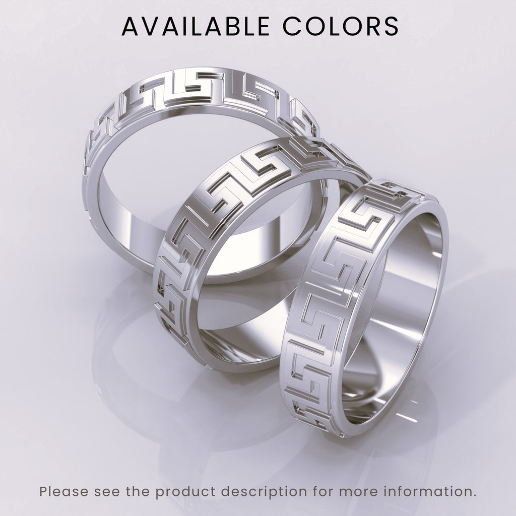 925 Sterling Silver Greek Key Wedding Ring – Unique Fret Design Meander & Key Pattern Band for Him or Her – Custom Size Available