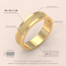 14K Yellow Gold Wedding Band - Comfort Fit Beveled Edge with Free Laser Engraving - 2mm to 7mm Brush Finish
