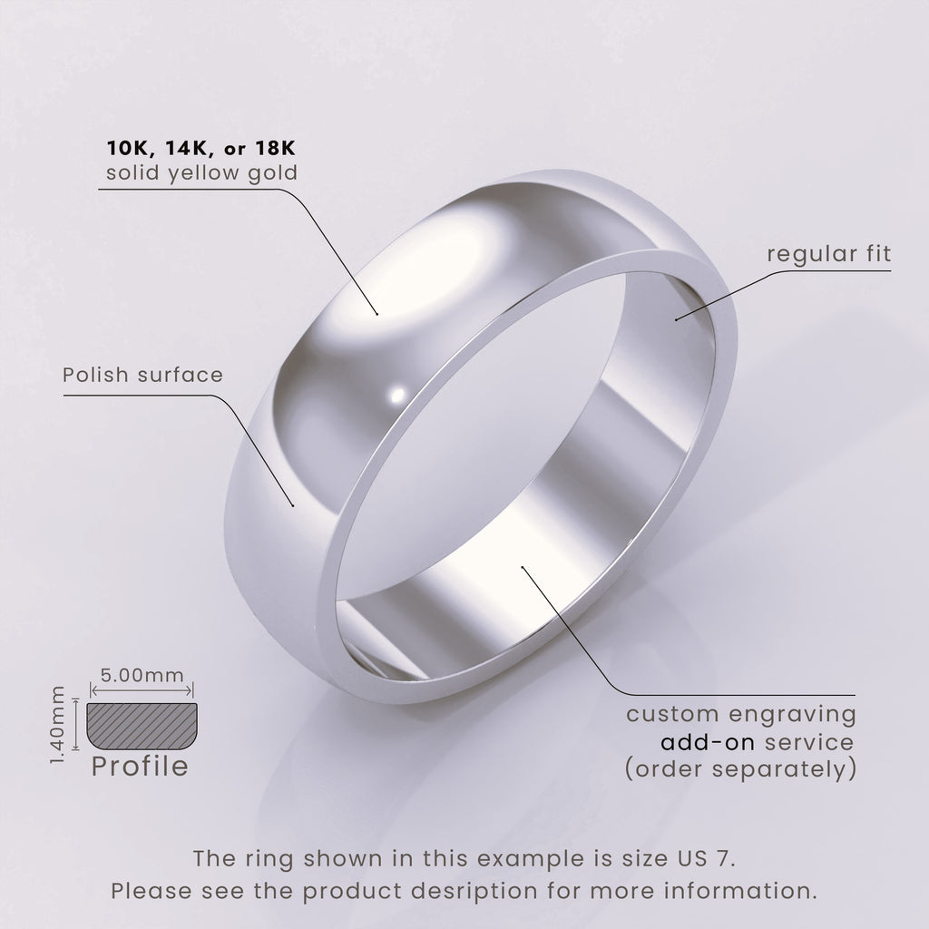 925 Sterling Silver 5mm Classic Dome Ring – Women's Wedding Band, Polished Silver, Comfort Fit