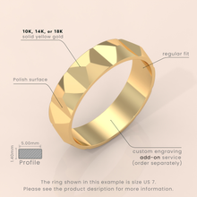 18kt Yellow Gold Men's Wedding Band | 6mm Knife Edge Design, Classic Unique Lines, Durable & Timeless Ring