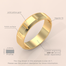 18kt Yellow Gold Wedding Band, 6mm Brushed Men's Ring, Classic Beveled Edge, Simple & Elegant Wedding Band for Him
