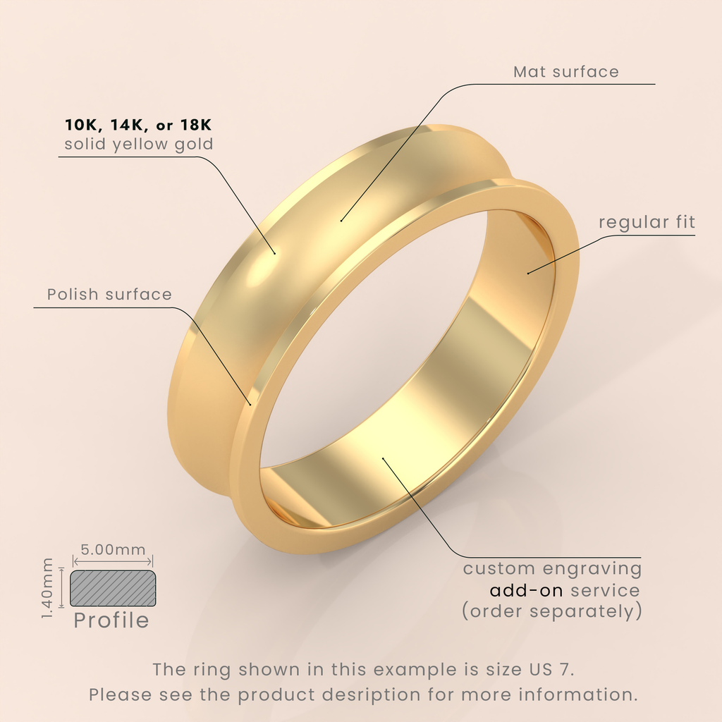18k Solid Yellow Gold Wedding Band - Beveled-Edge Matte Classic Ring for Men & Women - Simple Plain Wedding Band