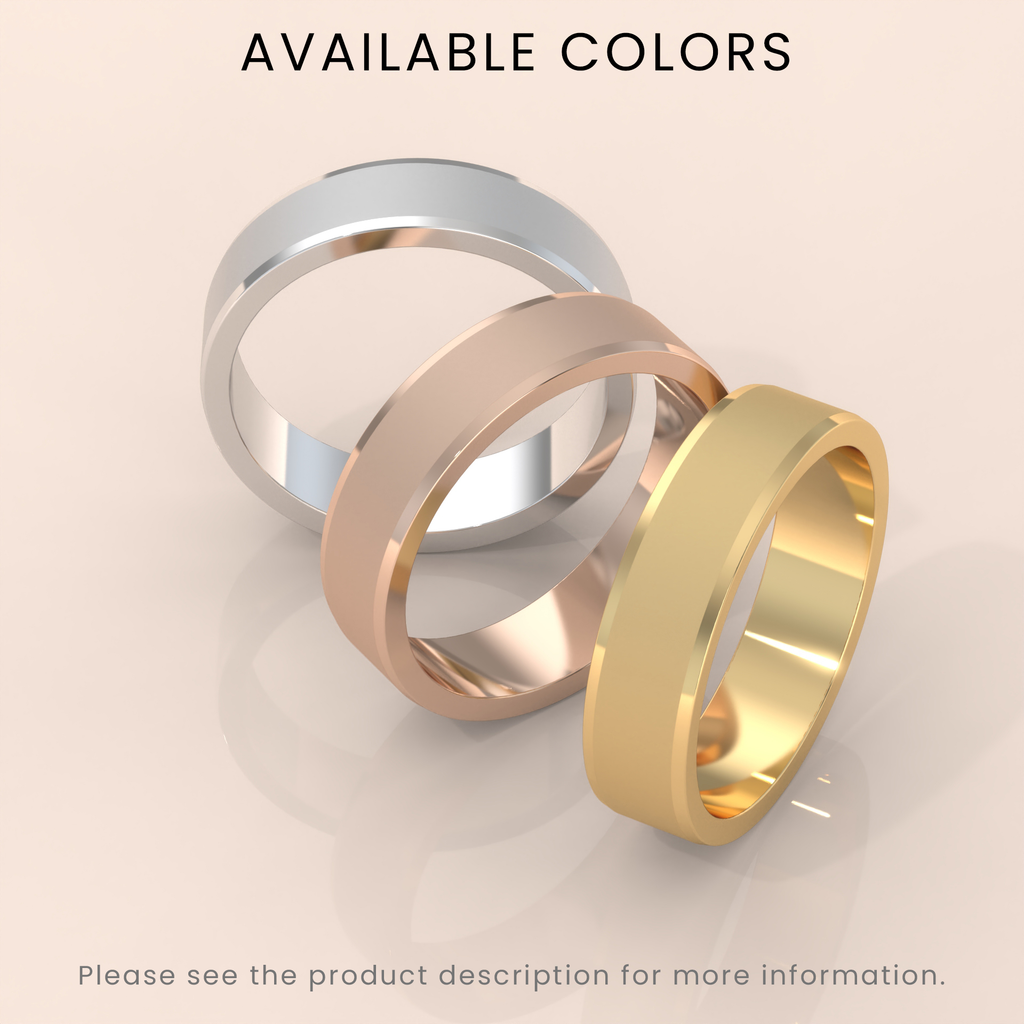 10k Solid Yellow Gold Wedding Band - Beveled Edge Matte Finish - Classic Simple Ring for Men & Women