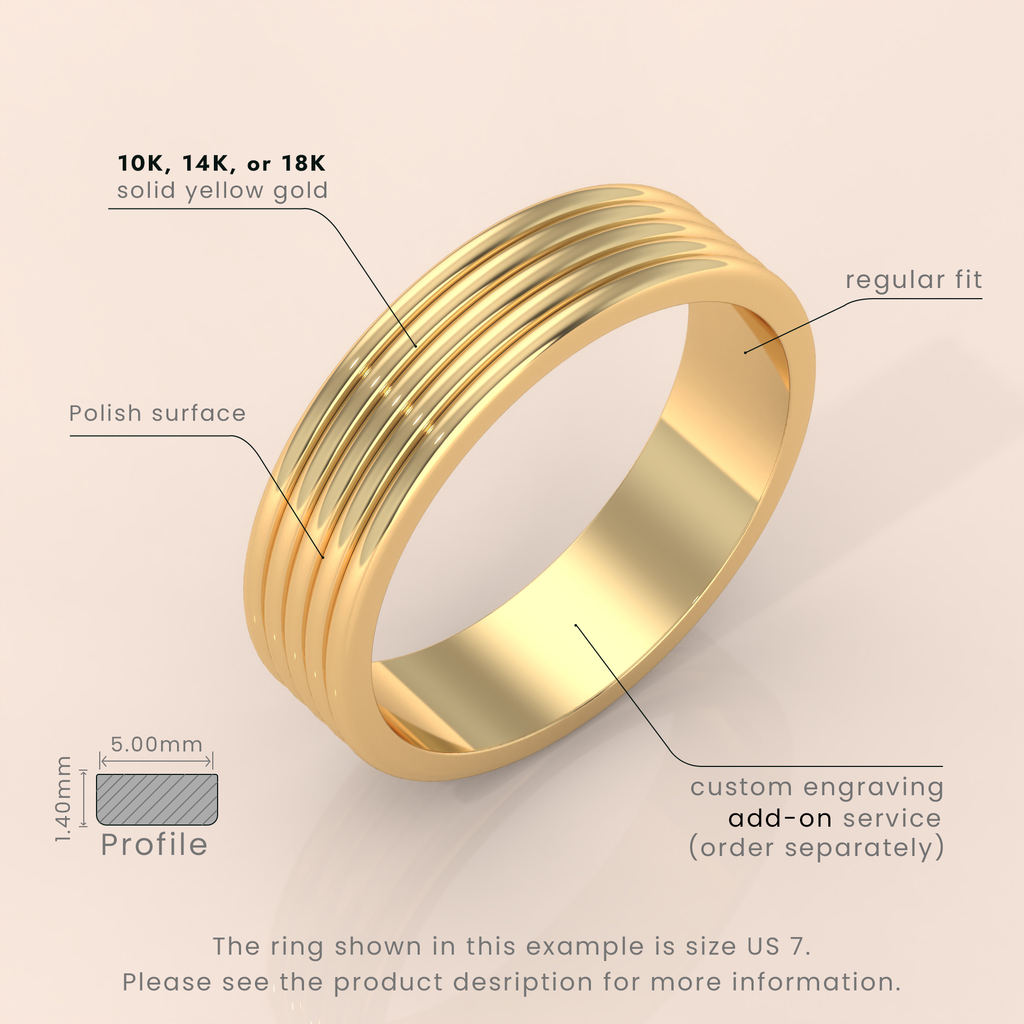 18k Yellow Gold Men’s Wedding Ring – 7.5mm Wide Band with Unique Crafted Design for Your Special Day