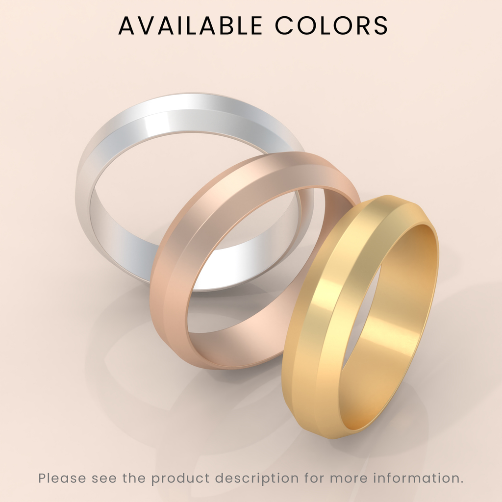 18kt Yellow Gold Men's Wedding Band, 6mm Brushed Solid Gold Ring, Classic Beveled Edge Design