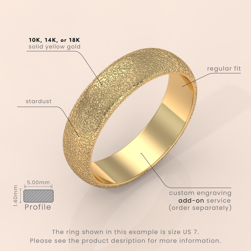 18k 4mm Solid Yellow Gold Domed Wedding Band – Ice-Matte Finish Classic Ring for Men & Women | Simple Plain Design