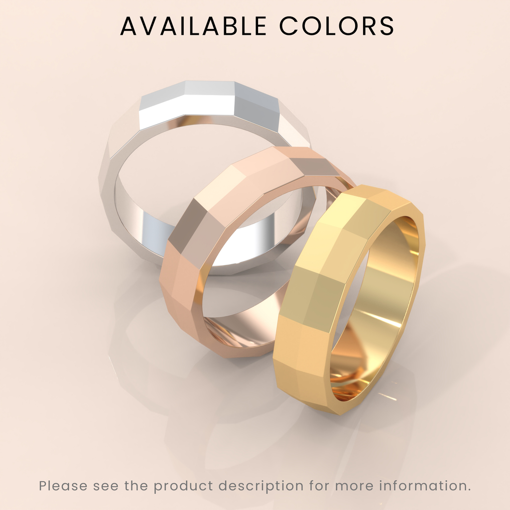 18kt Yellow Gold Mens Wedding Band, Classic 6mm Faceted Ring, Simple Solid Gold Wedding Band for Him, Timeless & Elegant Design