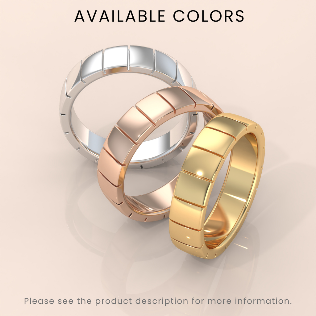 18K Gold Wedding Band, 6mm Brushed Shiny Beveled Flat Ring in White, Yellow or Rose Gold, Perfect for Him & Her