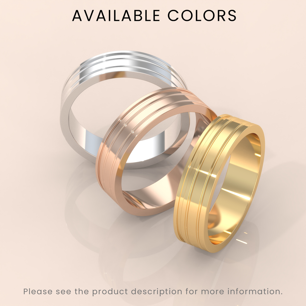 18kt Yellow Gold 6mm Mens Wedding Band Sharp Double Grooves, Classic Solid 14kt Yellow Gold Wedding Ring, Mens Wedding Anniversary Ring