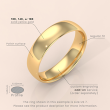 18k Solid Yellow Gold Wedding Band - Polished Comfort Fit Classic Ring for Men & Women - Simple Plain Design