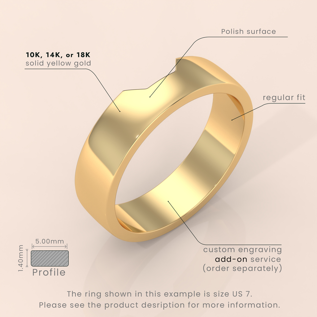 18k 5.5mm Gold Cigar Band Ring – Unique Wide Band with Cut-Out Nesting Design | Perfect Wedding Ring for Him & Her