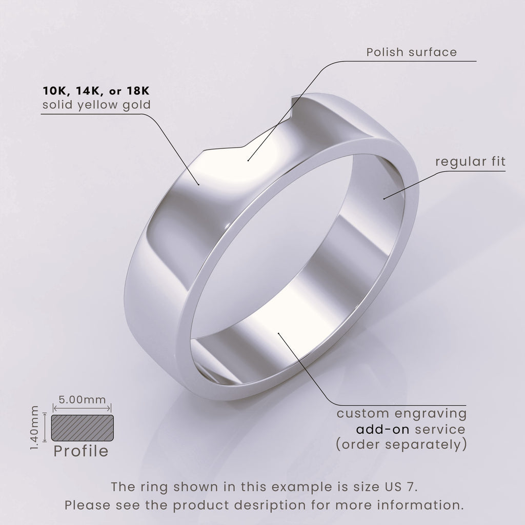 925 Sterling Silver 5.5mm Cigar Band Ring | Unique Wide Band, Cut Out Nesting Design, Perfect Wedding Ring for Him & Her