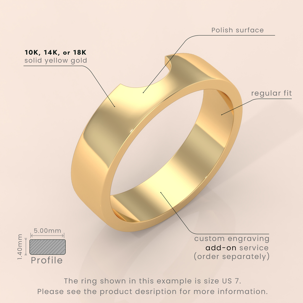 18k U-Shape Curved Wedding Band – Minimalist Thick Gold Ring | Stacking Matching Band & Notched Statement Ring
