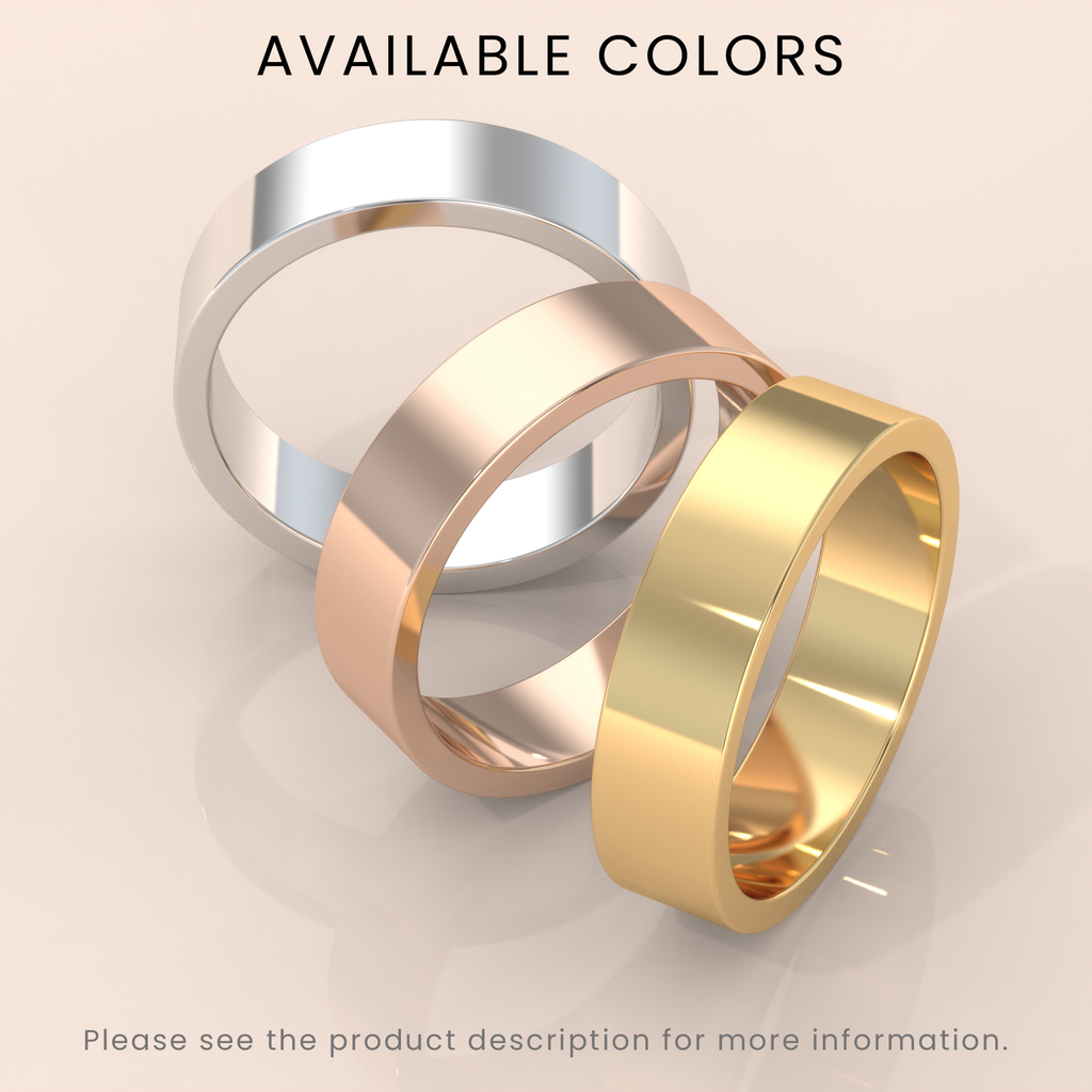 18k Solid Yellow Gold Flat Wedding Band - Matte Finish Classic Ring for Men & Women - Simple Plain Wedding Band