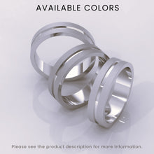 925 Sterling Silver 6mm Men's Wedding Band – Grooved Design, Silver Options in Yellow, White, or Rose – Unique Fancy Accents