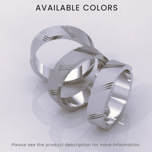 925 Sterling Silver 6mm Men's Wedding Band with Diagonal Details | Modern Silver Wedding Ring for Him