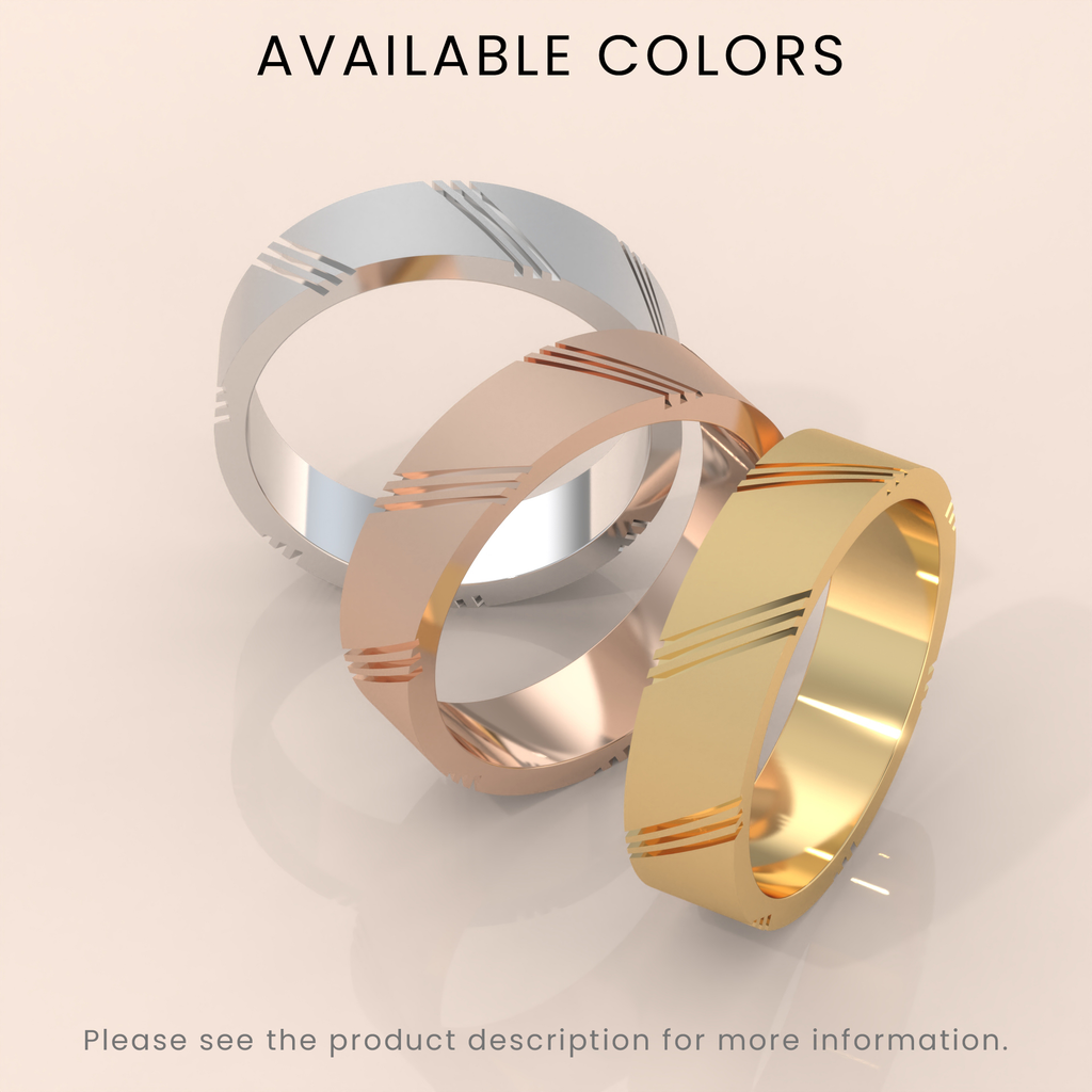 10k 6mm Solid Gold Men's Wedding Band – Modern Ring with Diagonal Details | Stylish Wedding Ring for Him