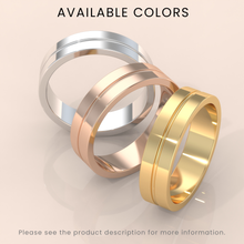 18k Solid Gold Men’s Wedding Band – 6mm Grooved Block Ring in Modern, Minimalist Design