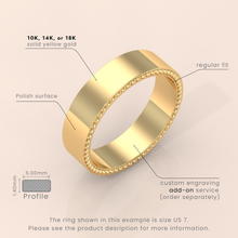 10k Solid Yellow Gold Flat Wedding Band - Polished Comfort Fit Classic Ring for Men & Women - Simple Wedding Band